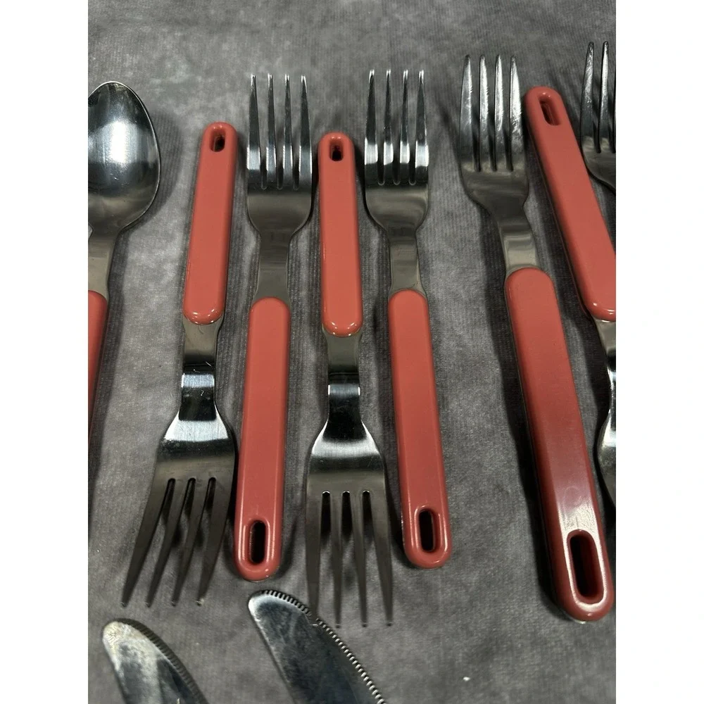 Vintage Pink Handle Stainless Flatware Hanging Pink 4 Place Settings Forks Spoon